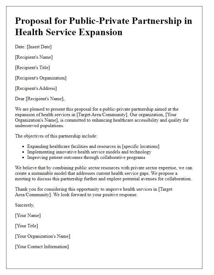 Letter template of public-private partnership proposal for health service expansion