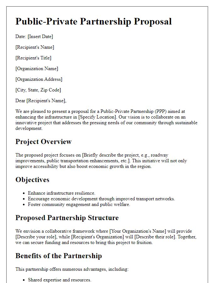 Letter template of public-private partnership proposal for infrastructure improvement plan