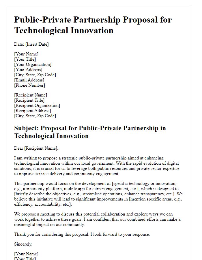 Letter template of public-private partnership proposal for technological innovation in local government