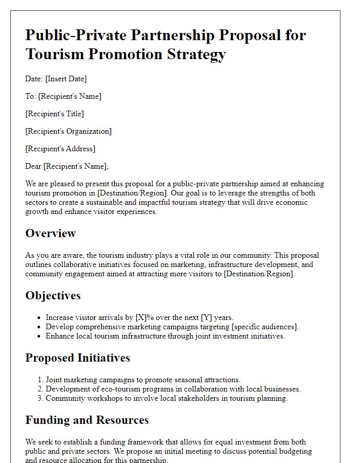 Letter template of public-private partnership proposal for tourism promotion strategy