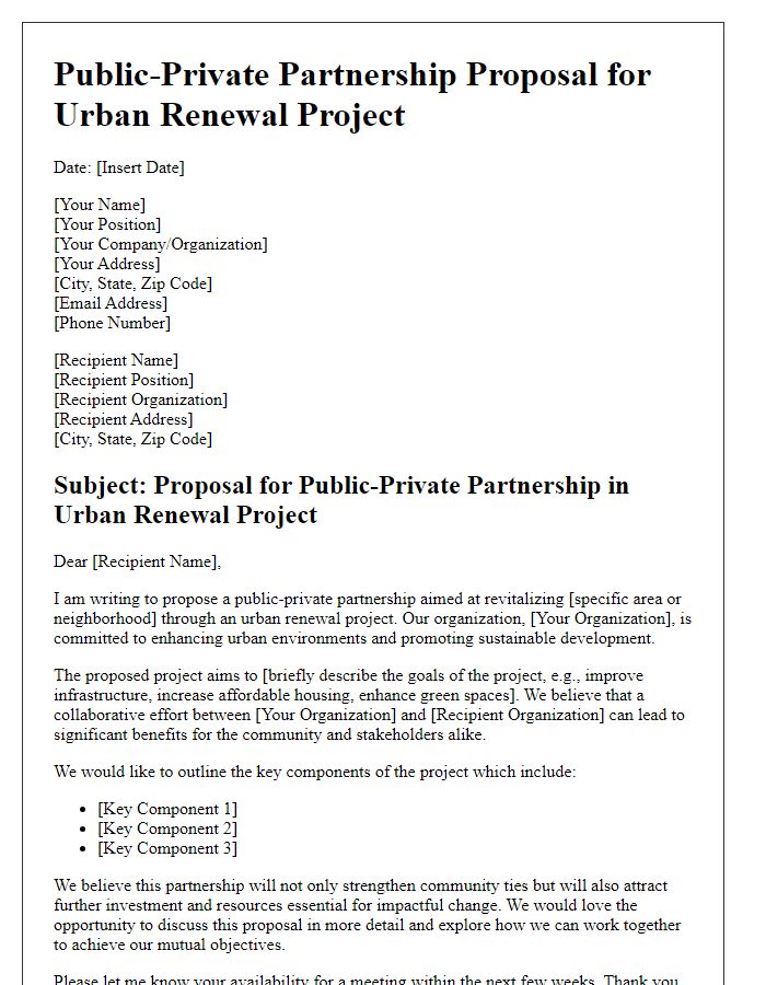 Letter template of public-private partnership proposal for urban renewal project