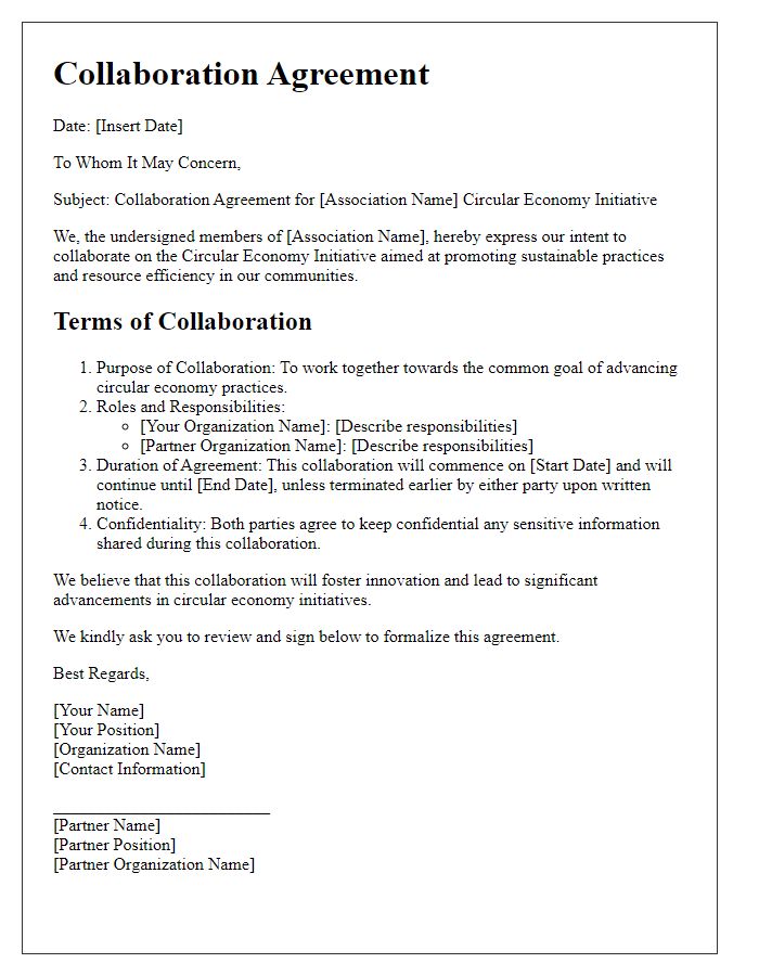 Letter template of collaboration agreement for association circular economy initiative