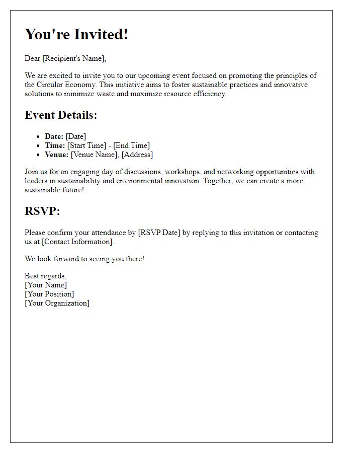 Letter template of event invitation for circular economy initiative