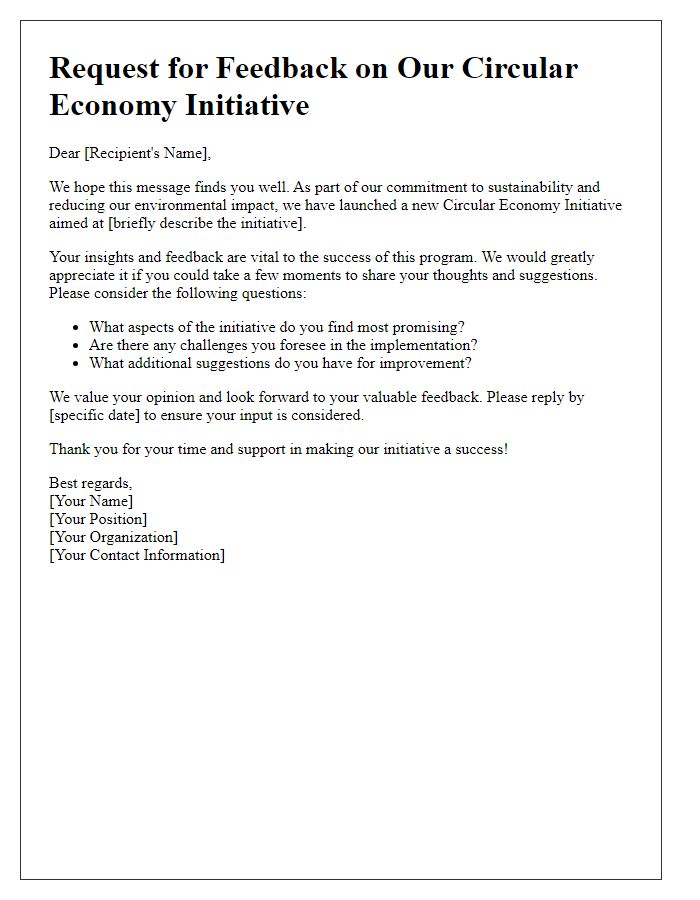 Letter template of feedback request for circular economy initiative