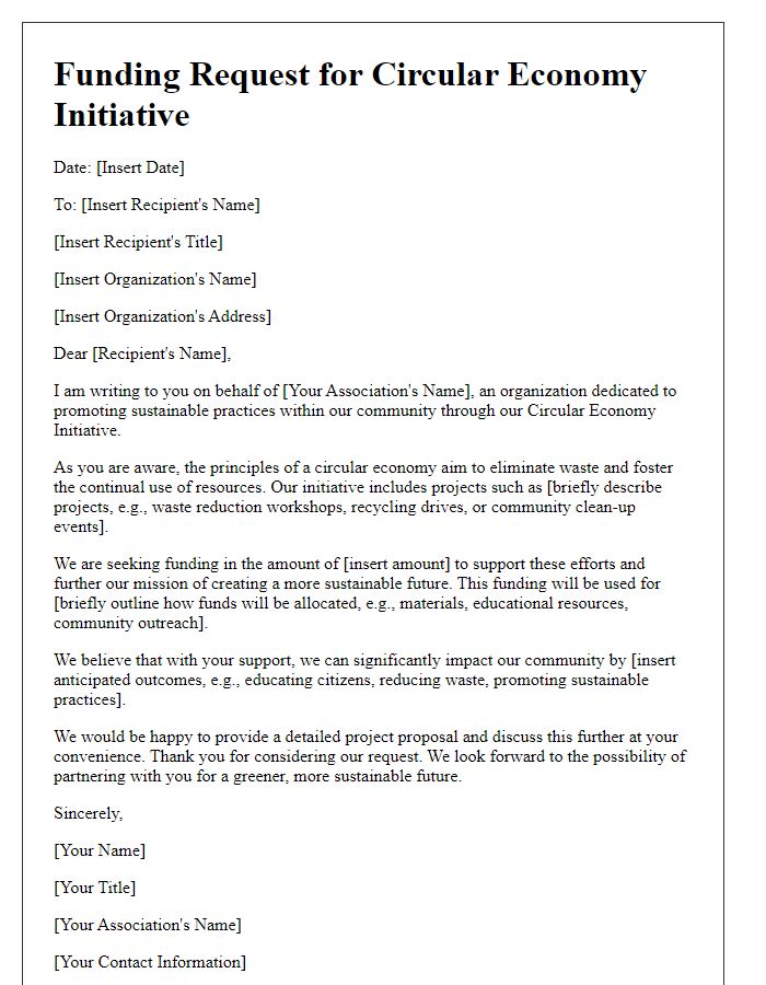 Letter template of funding request for association circular economy initiative