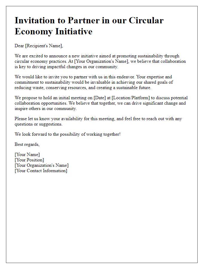 Letter template of partnership invitation for circular economy initiative