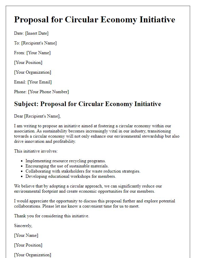 Letter template of proposal for association circular economy initiative