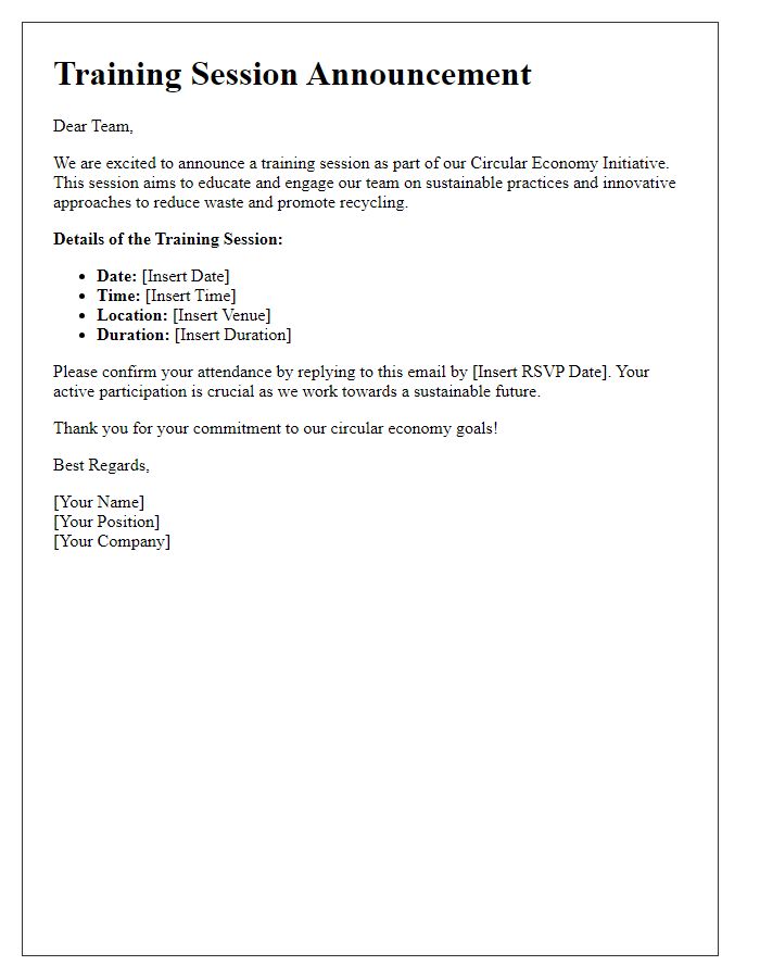 Letter template of training session announcement for circular economy initiative