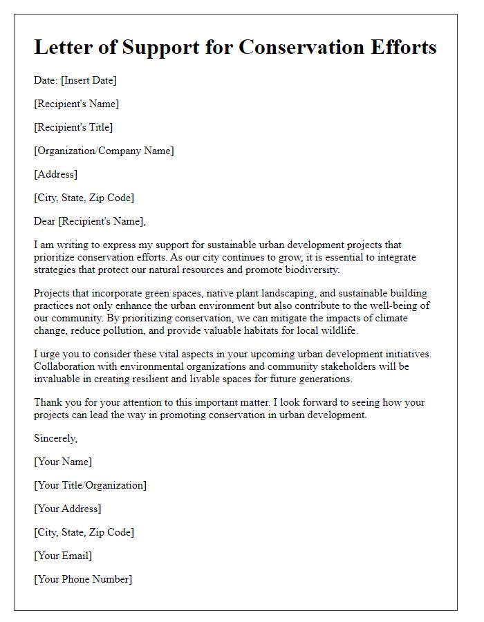 Letter template of conservation efforts advocacy for urban development projects.