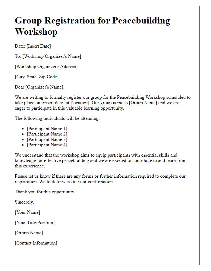 Letter template of Group Registration for Peacebuilding Workshop