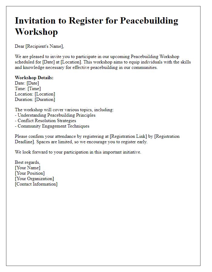 Letter template of Invitation to Register for Peacebuilding Workshop