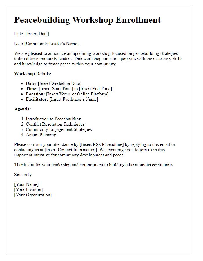 Letter template of Peacebuilding Workshop Enrollment for Community Leaders