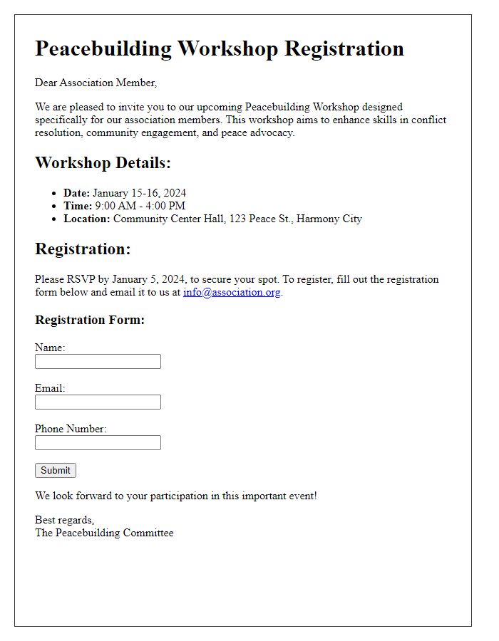 Letter template of Peacebuilding Workshop Registration for Association Members