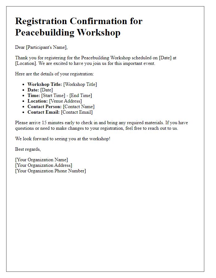 Letter template of Registration Confirmation for Peacebuilding Workshop