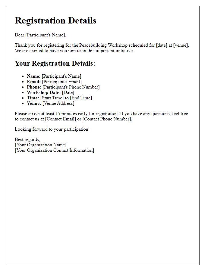 Letter template of Registration Details for Peacebuilding Workshop Participants