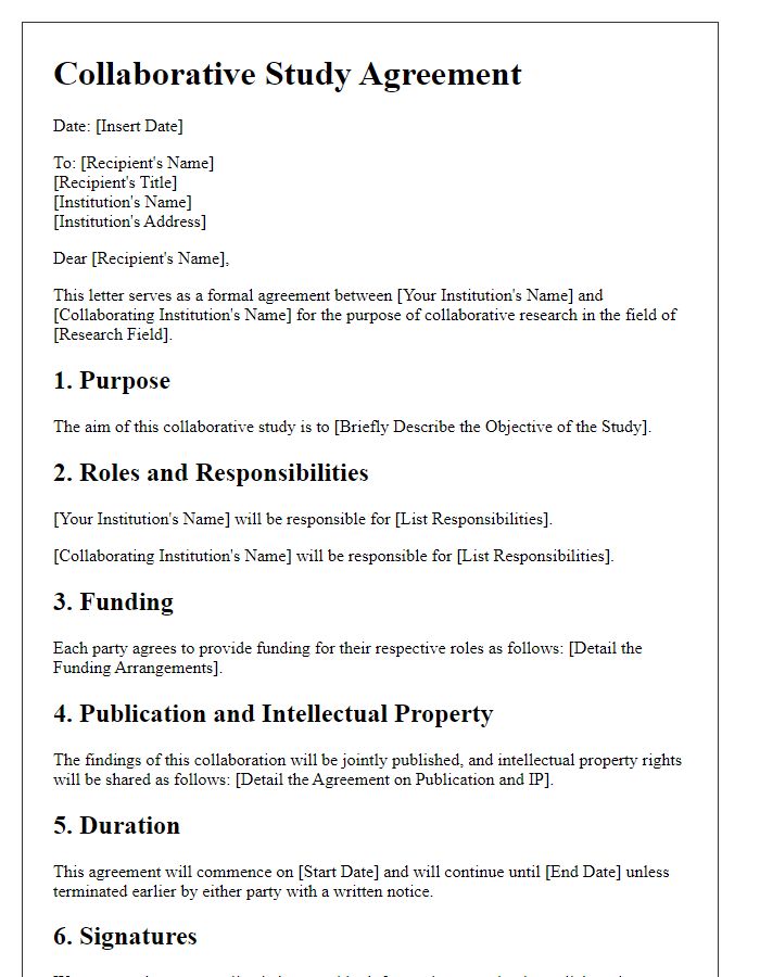 Letter template of collaborative study agreement for scientific inquiry