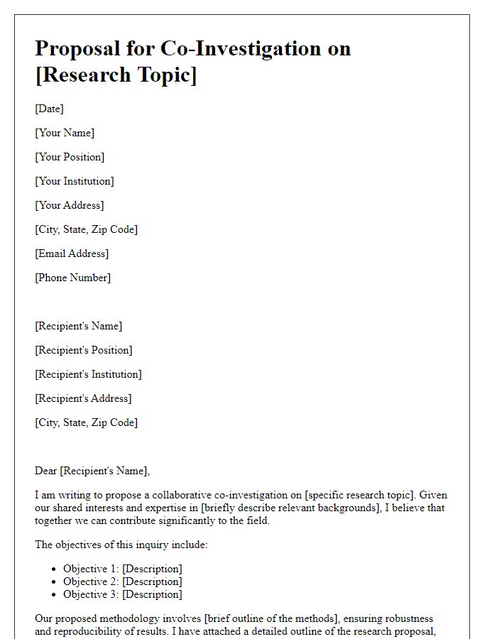 Letter template of proposal for scientific inquiry co-investigation