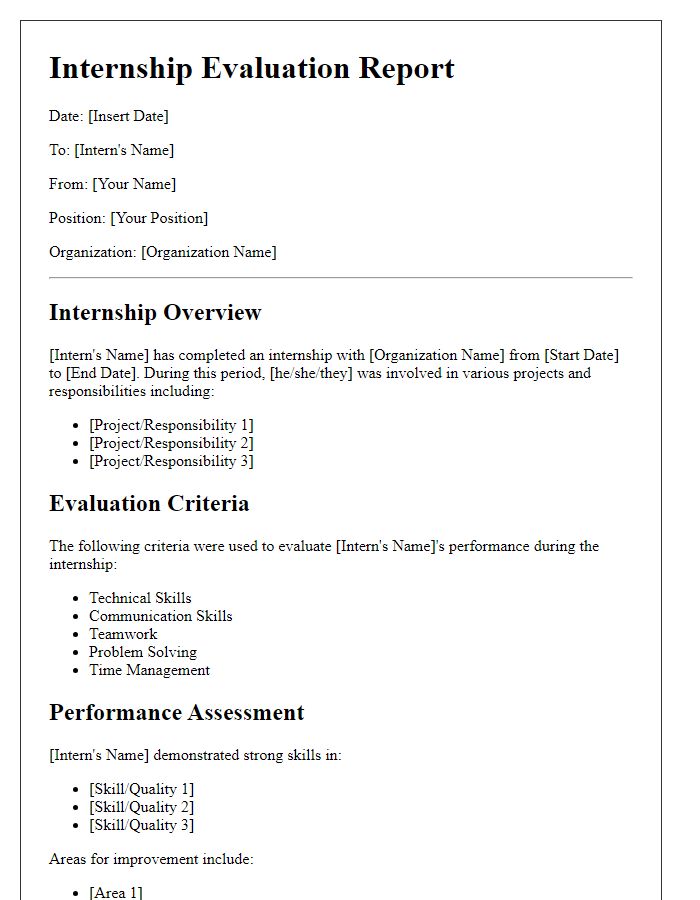 Letter template of evaluation report for internship in association