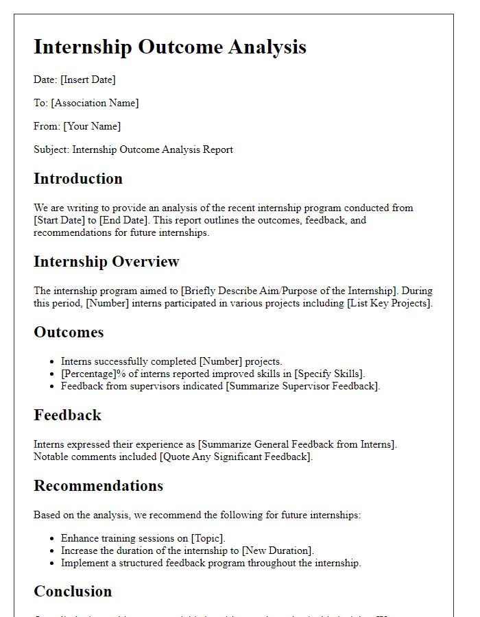 Letter template of internship outcome analysis for association