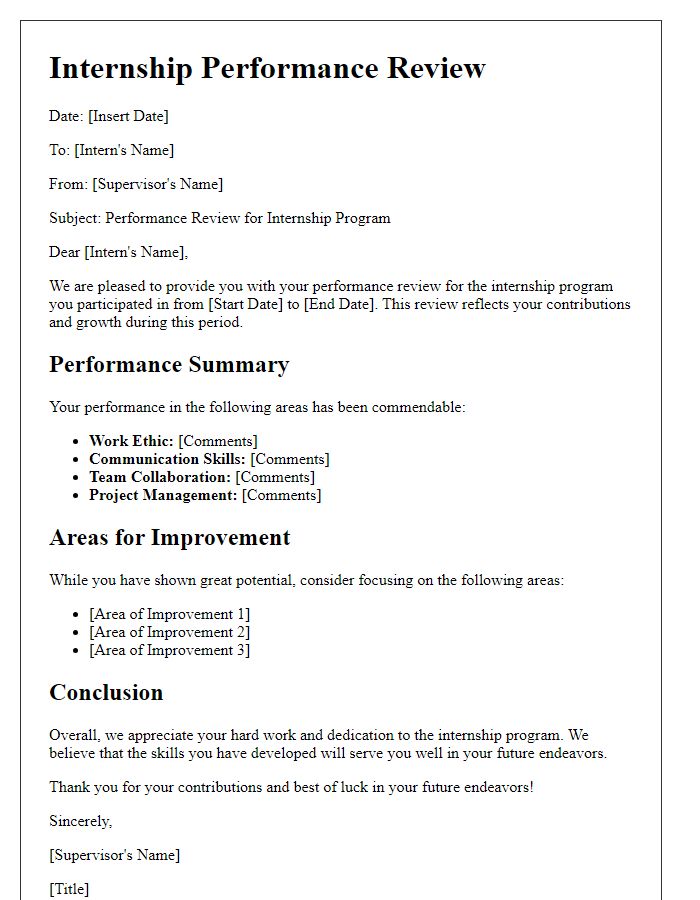 Letter template of internship performance review for association program