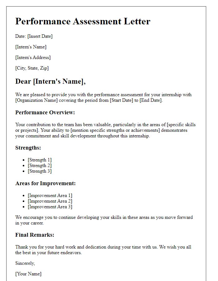 Letter template of performance assessment for association interns