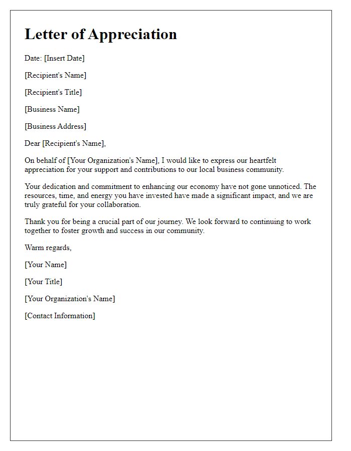 Letter template of appreciation for local business support contributors