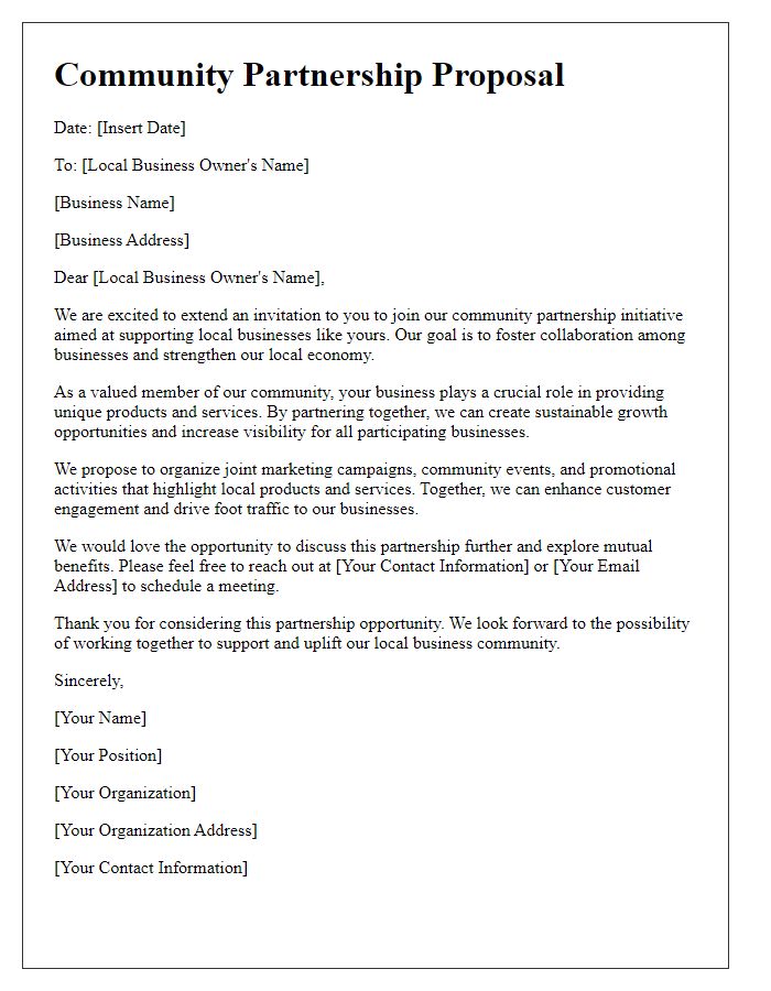 Letter template of community partnership for local business support initiative