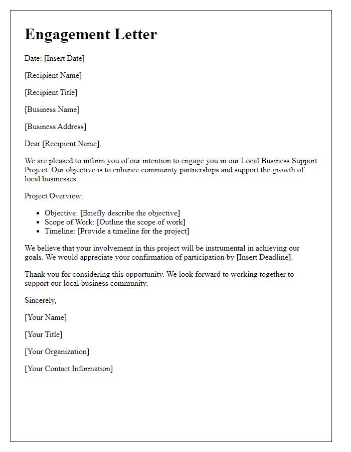 Letter template of engagement for local business support project