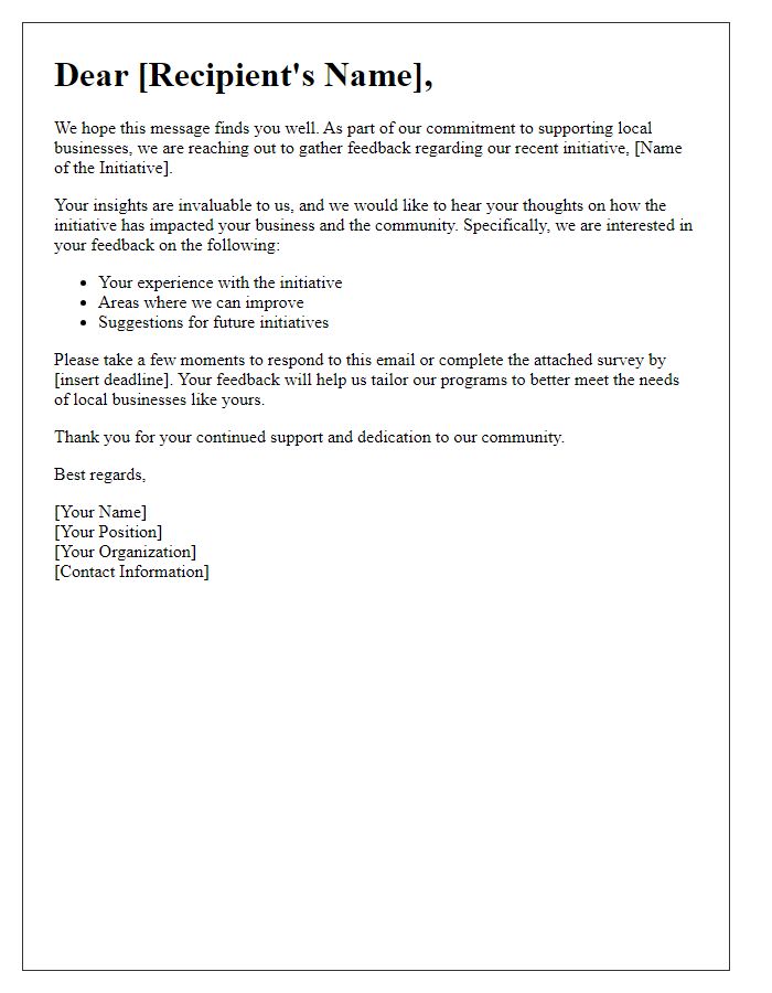 Letter template of feedback solicitation for local business support initiative