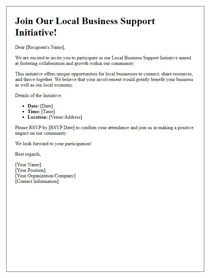 Letter template of invitation to join local business support initiative