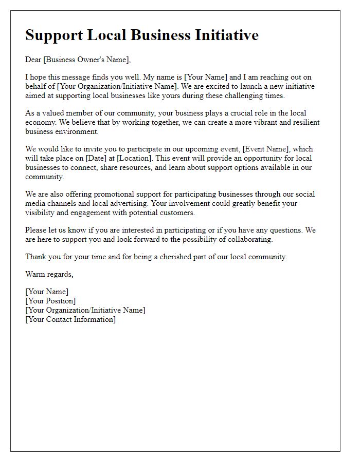 Letter template of outreach for local business support initiative