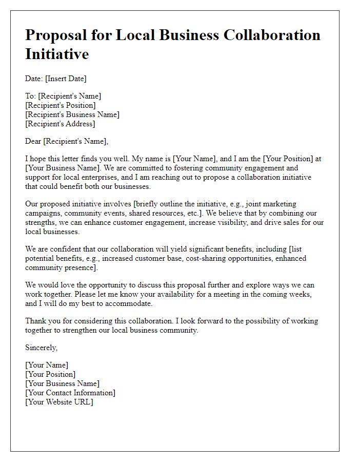 Letter template of proposal for local business collaboration initiative