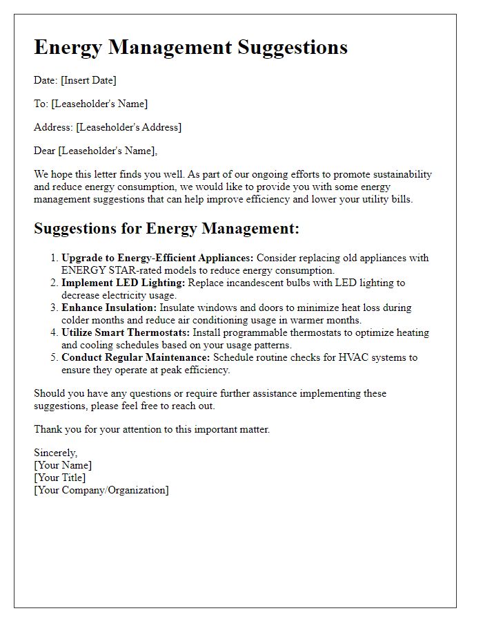 Letter template of energy management suggestions for leaseholders