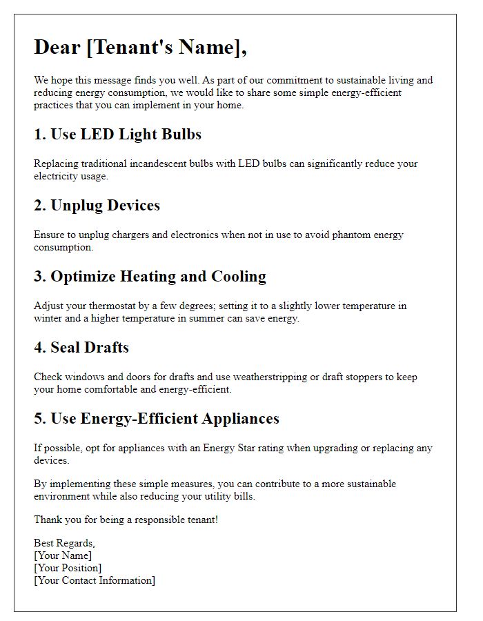 Letter template of simple energy-efficient practices for renters