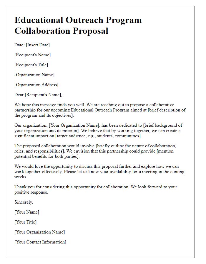 Letter template of educational outreach program collaboration proposal