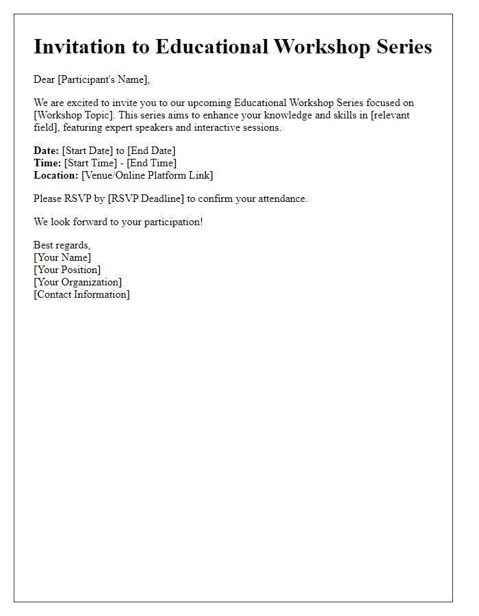 Letter template of participant invitation for educational workshop series