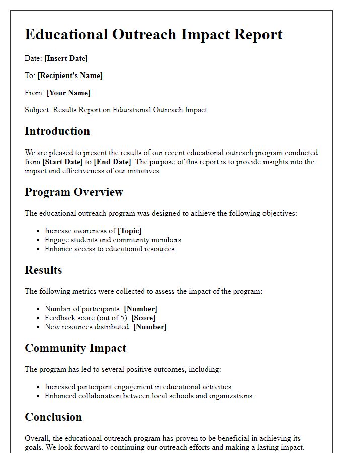 Letter template of results report on educational outreach impact