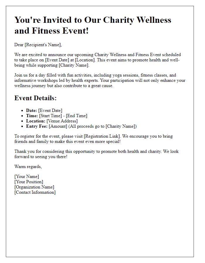 Letter template of charity wellness and fitness event