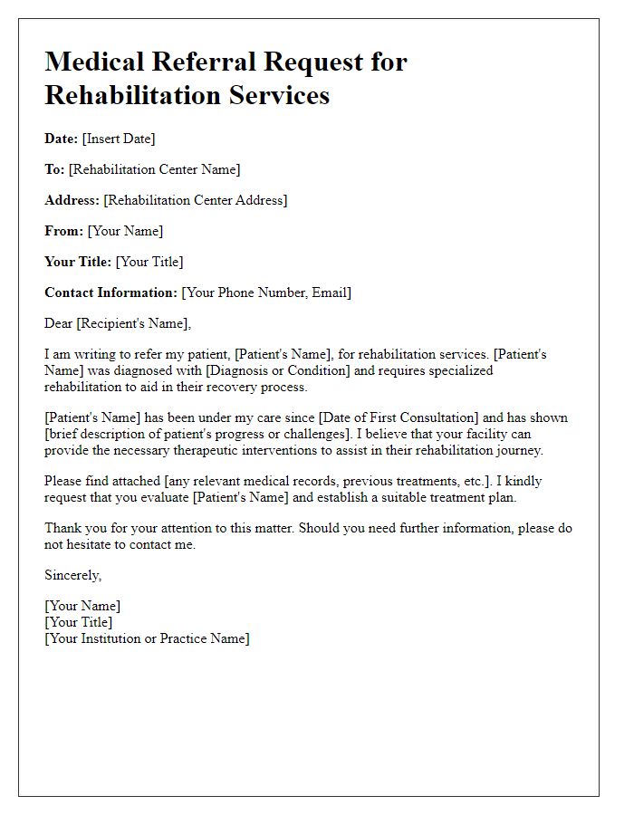 Letter template of medical referral request for rehabilitation services