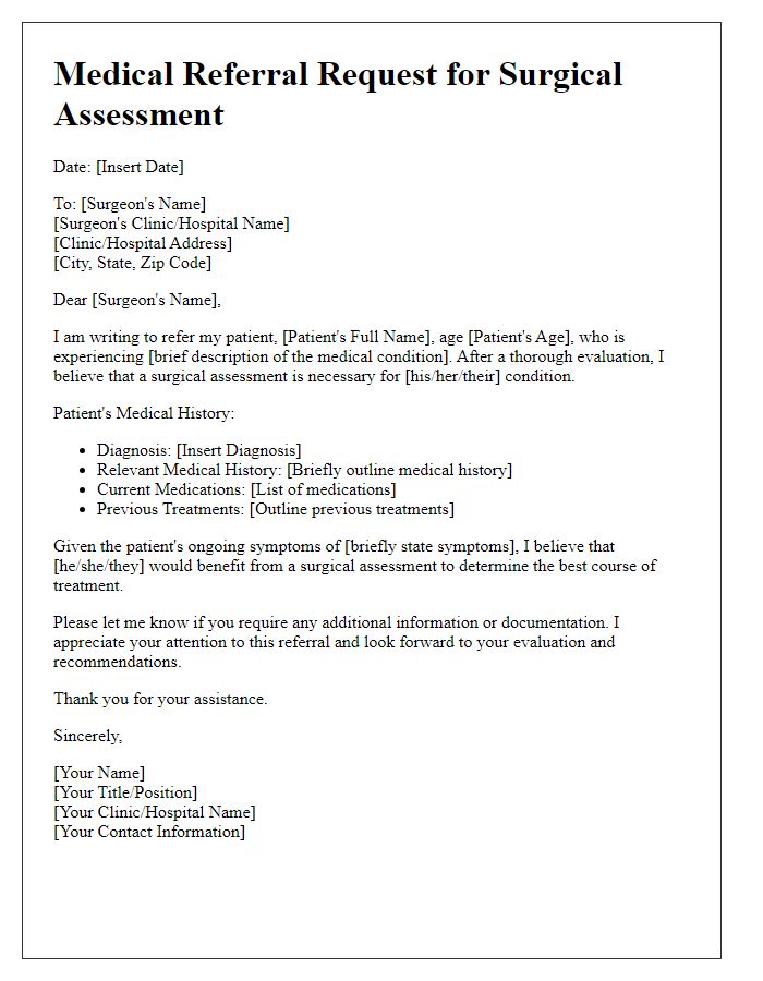 Letter template of medical referral request for surgical assessment