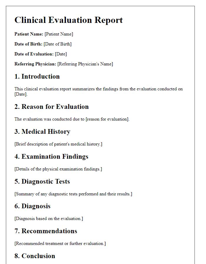 Letter template of clinical evaluation reports for patients