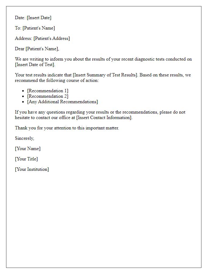 Letter template of diagnostic test outcome communication