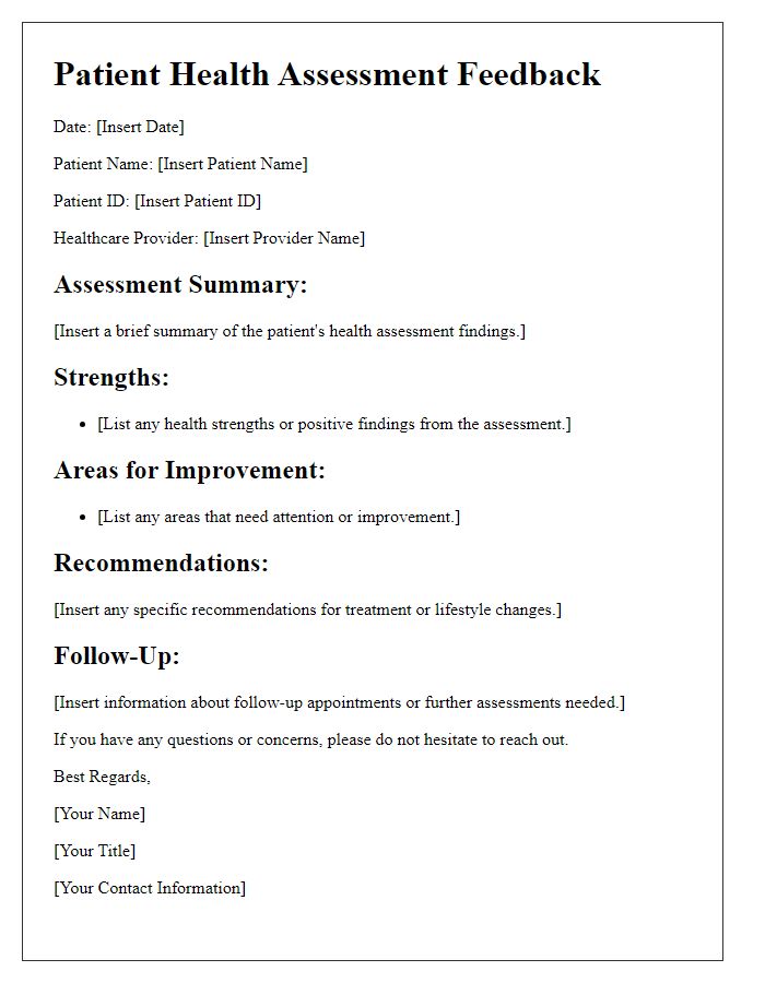 Letter template of patient health assessment feedback