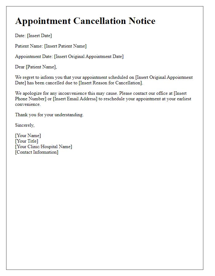 Letter template of patient appointment cancellation notice