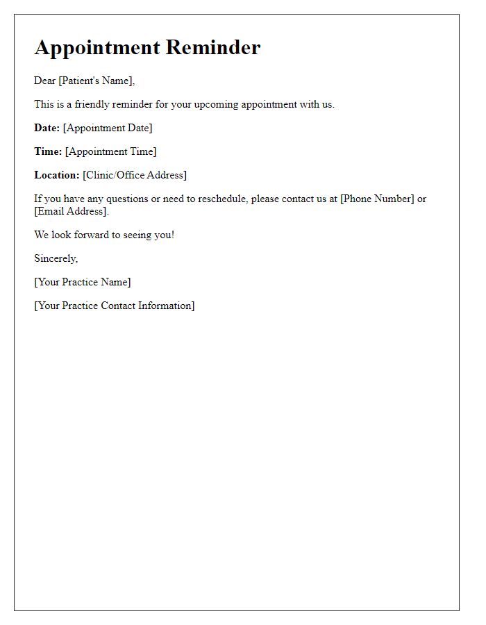 Letter template of patient visit reminder