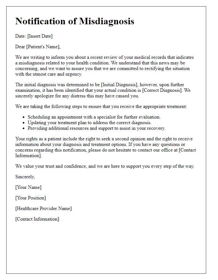 Letter template of misdiagnosis notification for patient rights