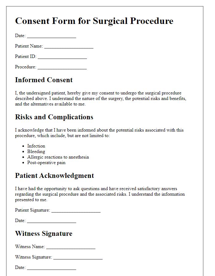 Letter template of consent form information for surgical patients