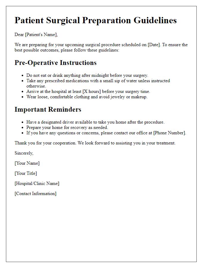 Letter template of surgical preparation guidelines for patients