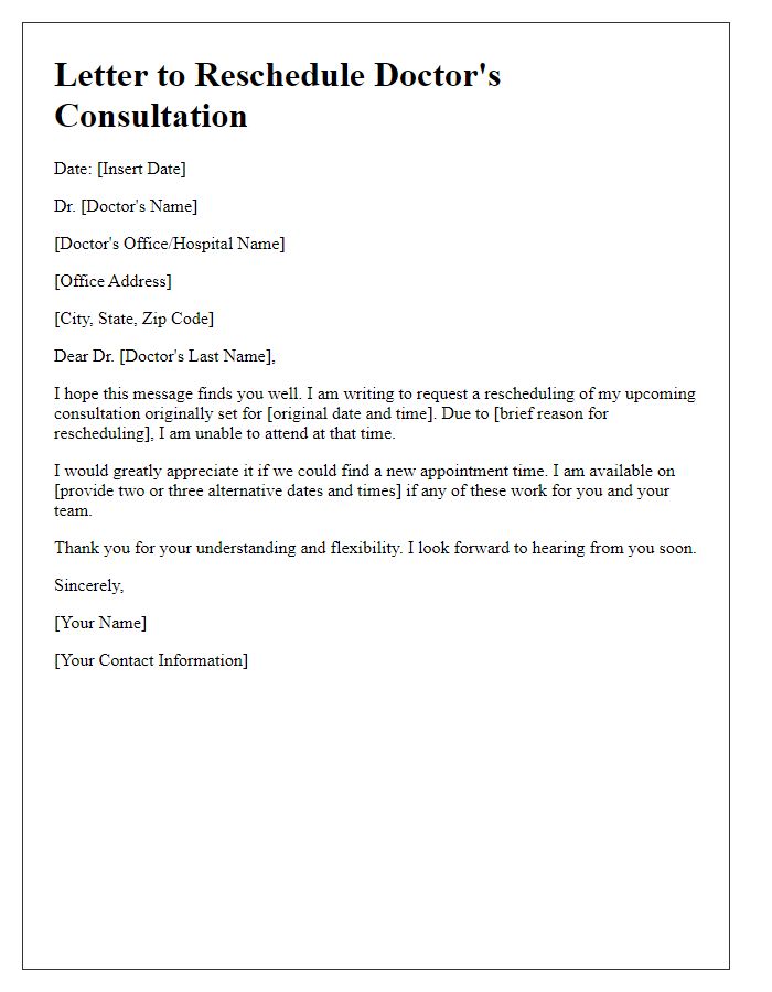 Letter template of rescheduling a doctors consultation