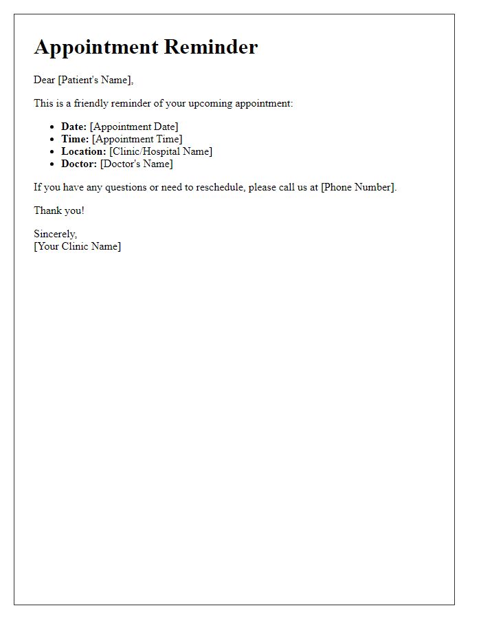 Letter template of patient appointment reminder